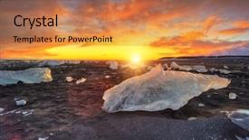  Presentation with fire ice - PPT theme with famous diamond beach ice background and a coral colored foreground