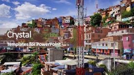  Presentation with colombia - PPT theme featuring famous district 13 of medellin background and a tawny brown colored foreground