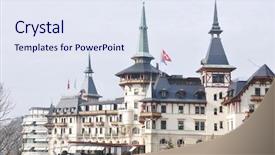  Presentation with switzerland - Presentation theme having famous dolder hotel switzerland background and a sky blue colored foreground
