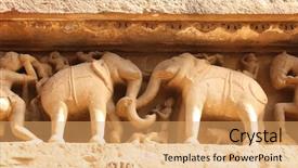 Presentation with elephants - Colorful slide deck enhanced with famous elephants sculptures at temple in khajuraho india backdrop and a yellow colored foreground