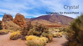  Presentation with volcano - Beautiful presentation theme featuring famous finger of god rock at volcano teide in tenerife island - canary spain backdrop and a light blue colored foreground