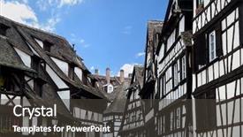  Presentation with traditional houses illustration - Presentation design enhanced with famous frame - traditional half-timbered houses street background and a dark gray colored foreground
