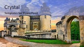  Presentation with middle ages - Beautiful PPT theme featuring famous french castles - impressive medieval backdrop and a light blue colored foreground