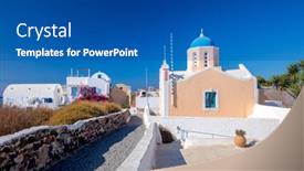  Presentation with european church - Presentation theme consisting of famous-greek-church-architecture background and a ocean colored foreground