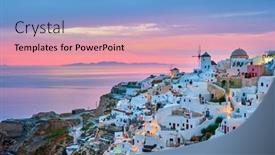  Presentation with selfie - PPT theme featuring famous-greek-iconic-selfie-spot background and a teal colored foreground