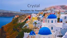  Presentation with santorini - PPT theme enhanced with famous-greek-iconic-selfie-spot background and a light blue colored foreground