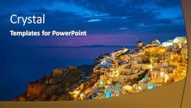  Presentation with destination - PPT theme with famous-greek-tourist-destination-oia background and a ocean colored foreground