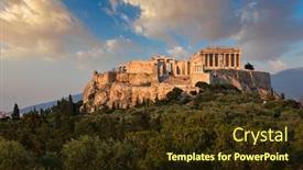  Presentation with tourist - Slide deck featuring famous-greek-tourist-landmark background and a wine colored foreground