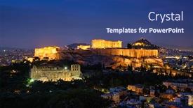  Presentation with tourist - Cool new PPT layouts with famous-greek-tourist-landmark backdrop and a ocean colored foreground