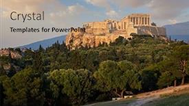  Presentation with greek - PPT theme having famous-greek-tourist-landmark background and a coral colored foreground