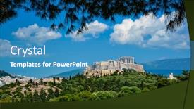  Presentation with greek - Beautiful slides featuring famous-greek-tourist-landmark backdrop and a teal colored foreground