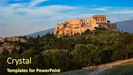  Presentation with tourist - Slide deck having famous-greek-tourist-landmark background and a wine colored foreground