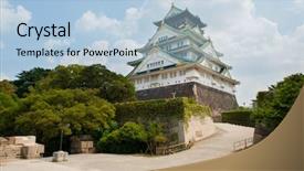  Presentation with japan castle - Slide deck enhanced with feudalism - reconstruction of a great castle background and a light blue colored foreground