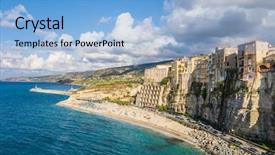  Presentation with resort - Presentation design enhanced with famous historical sea resort town of tropea in calabria region southern italy background and a light blue colored foreground