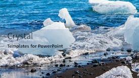  Presentation with sand ocean - Beautiful PPT theme featuring famous-icelandic-black-sand-beach backdrop and a light blue colored foreground