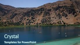  Presentation with crete island - Colorful presentation theme enhanced with famous kournas lake at the mountains in the greek island of crete backdrop and a ocean colored foreground