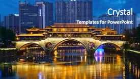  Presentation with cable stayed bridge over river - Colorful slide set enhanced with famous landmark of chengdue - anshun backdrop and a ocean colored foreground