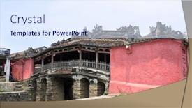  Presentation with world heritage - Slide deck with famous-landmark-old-japanese-bridge background and a sky blue colored foreground