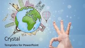  Presentation with fingers - Cool new presentation design with famous landmarks of the globe backdrop and a  colored foreground