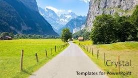  Presentation with waterfall - PPT theme with famous-lauterbrunnen-valley-with-gorgeous background and a yellow colored foreground