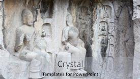  Presentation with buddha - PPT layouts having famous-longmen-grottoes-statues background and a light gray colored foreground