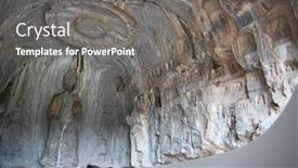  Presentation with buddha - Beautiful PPT theme featuring famous-longmen-grottoes-statues backdrop and a gray colored foreground