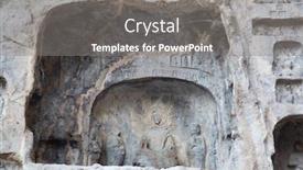  Presentation with buddha - Colorful presentation design enhanced with famous-longmen-grottoes-statues backdrop and a gray colored foreground