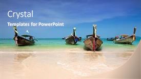  Presentation with boats - Slides consisting of famous-longtail-boats-moored background and a teal colored foreground