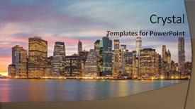  Presentation with new york city - PPT theme enhanced with famous manhattan skylines at evening background and a light blue colored foreground