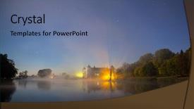  Presentation with castle - Presentation theme with famous mir castle belarus background and a ocean colored foreground