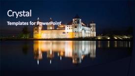  Presentation with night - Beautiful presentation theme featuring famous mir castle belarus backdrop and a navy blue colored foreground