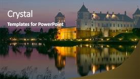  Presentation with castle - Presentation theme having famous mir castle belarus background and a seafoam green colored foreground