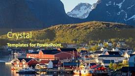 Presentation with summer sun - Amazing presentation theme having famous-norwegian-reine-fishing-village backdrop and a tawny brown colored foreground