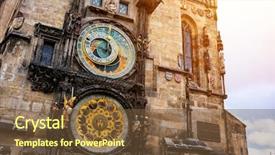  Presentation with prague astronomical clock - PPT theme enhanced with famous old astronomical clock background and a tawny brown colored foreground
