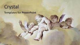  Presentation with angels - Beautiful theme featuring famous paintings - great fresco of some beautiful backdrop and a mint green colored foreground