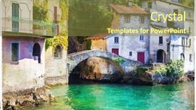  Presentation with village - Slide deck having famous paintings - pictorial village nesso in lago background and a tawny brown colored foreground