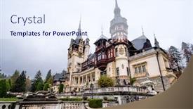  Presentation with romania - Presentation design enhanced with famous-peles-castle-in-romania background and a sky blue colored foreground