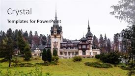 Presentation with castle - Colorful PPT layouts enhanced with famous-peles-castle-in-romania backdrop and a sky blue colored foreground
