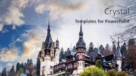  Presentation with romania - Colorful slide deck enhanced with famous-peles-castle-in-romania backdrop and a light gray colored foreground