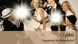  Presentation with swimming beautiful girl swims underwater - Colorful PPT theme enhanced with famous people - beautiful blond girl and lots backdrop and a coral colored foreground