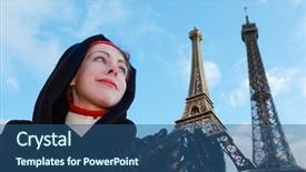  Presentation with eiffel tower - Audience pleasing PPT theme consisting of famous people - beautiful young woman holding souvenir backdrop and a ocean colored foreground