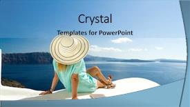  Presentation with santorini - Slides consisting of famous people - elegant lady on holidays background and a light blue colored foreground