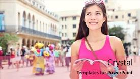  Presentation with young happy people smiling - PPT layouts featuring famous people - havana cuba - tourist background and a coral colored foreground