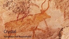  Presentation with prehistoric - PPT layouts consisting of famous prehistoric rock paintings background and a coral colored foreground