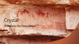  Presentation with prehistoric - Amazing PPT theme having famous prehistoric rock paintings backdrop and a coral colored foreground