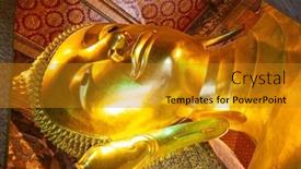 Presentation with buddha - Presentation design having famous-reclining-buddha-statue and a gold colored foreground