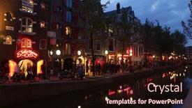  Presentation with dubai evening skyline luxury district - Slide deck featuring famous-red-lights-district background and a wine colored foreground