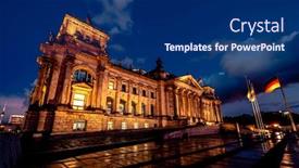 Presentation with german - Slide deck featuring famous-reichstag-with-german-flags background and a navy blue colored foreground