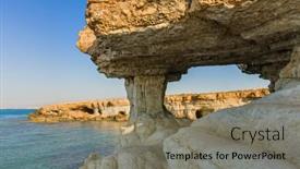  Presentation with napa - Presentation theme featuring famous-sea-caves-in-ayia background and a coral colored foreground