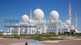  Presentation with abu dhabi united arab emirates - Colorful presentation theme enhanced with famous-sheikh-zayed-mosque backdrop and a light blue colored foreground